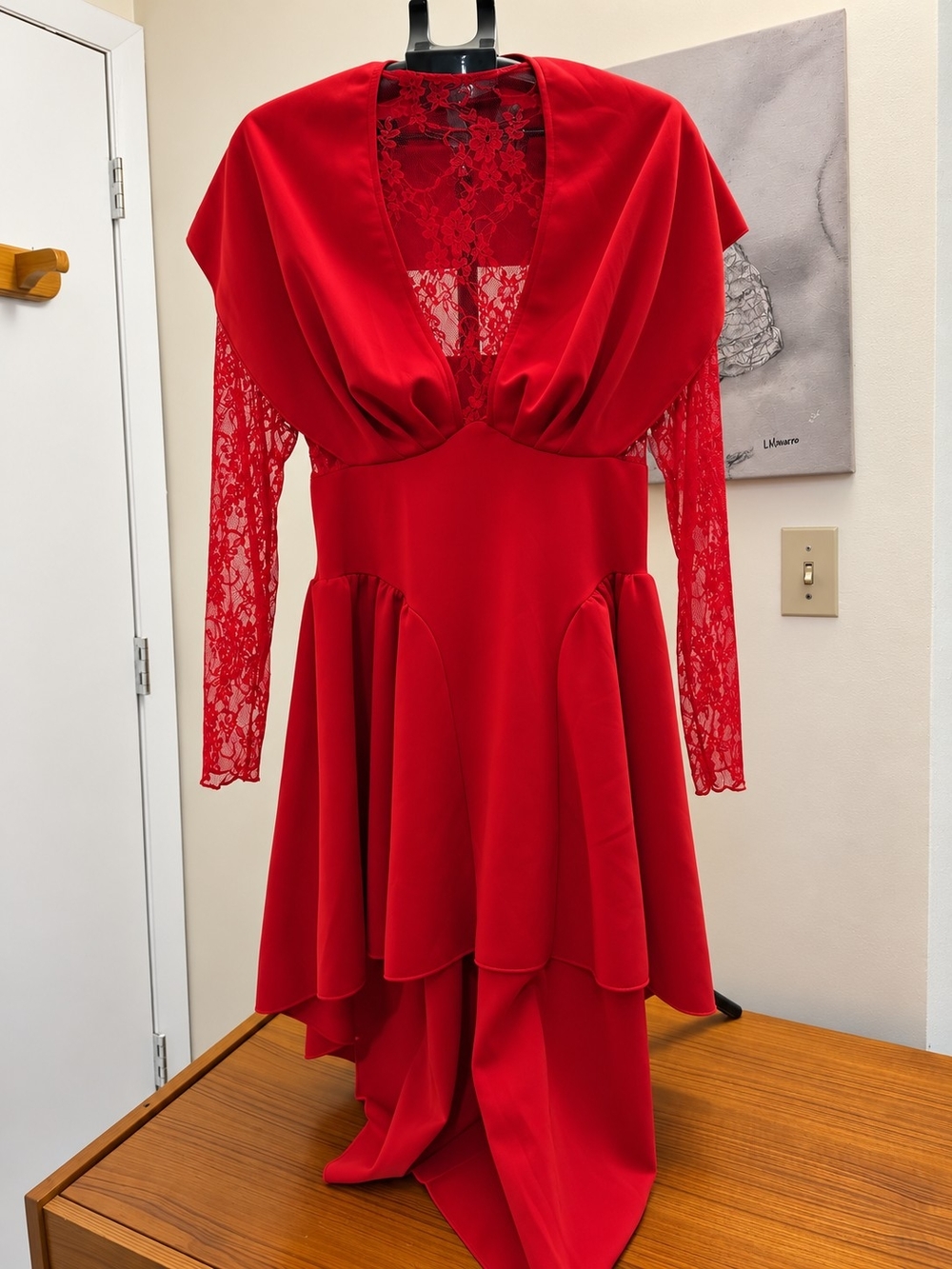 Red Lace-Trim V-Neck Women’s Dress
